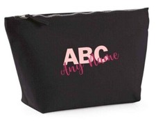 Personalised Name & Initials Make up Cosmetic Accessory Bag 2 Sizes Pink & Black