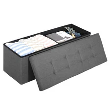 43'' Folding Storage Ottoman Bench FootStool Up to 660 LBS Bedroom Light Gray