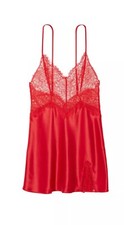 Victoria's Secret Red Slip Dress With Lace Cutouts Size Large 1185