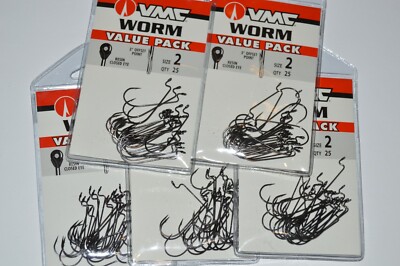 5 packs vmc bass plastic worm hook offset point resin closed eye 2 value pack