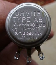 Ohmite 2 Watt Type AB Potentiometer Type CU-5041 1 5/8" Shaft Type U-Linear