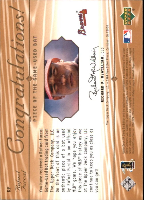 B5123- 2001 SP Game Bat Edition Piece of the game #RF Rafael Furcal - NM-MT - Image 2 of 2