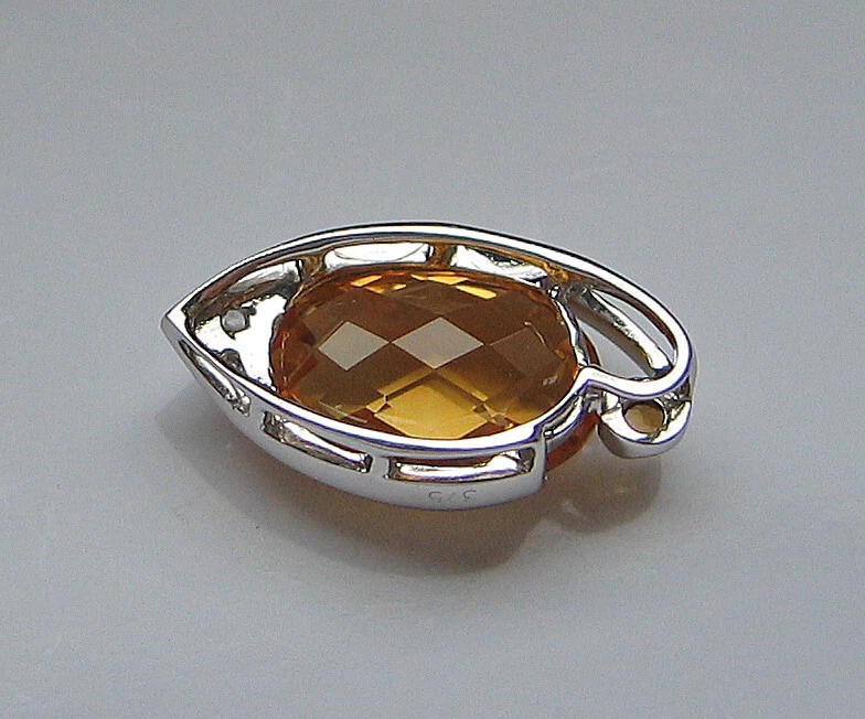 Brillant Anhänger in aus 375 9kt Gold mit Citrin Briolettschliff Diamant♦️8109 - Bild 2 von 4