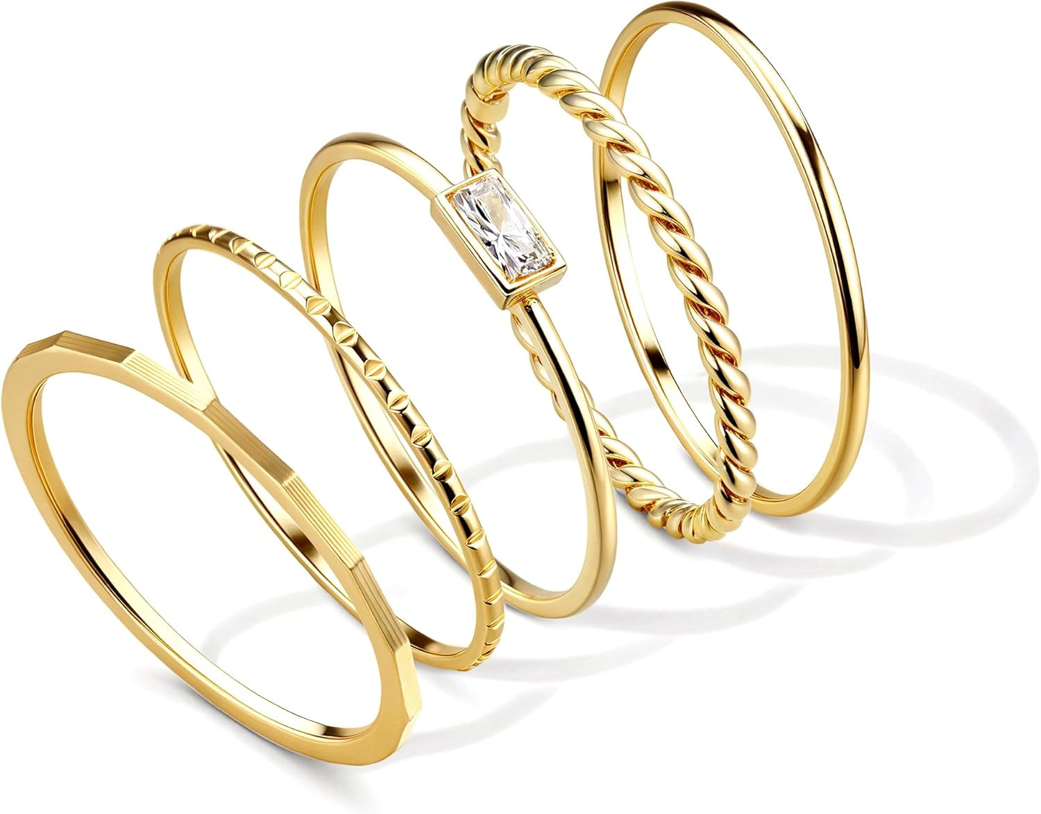 Gold Stackable Rings for Women Non Tarnish - 14K Gold Plated Waterproof Thin Ban