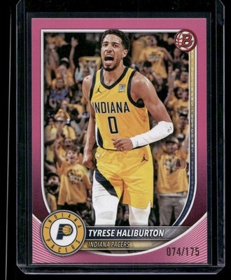2025-26 Bowman Pink Border Tyrese Haliburton 74/175 Indiana Pacers #77 Pink