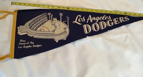 Extremely Rare 1st. Year 1958 Los Angeles Dodgers Baseball Stadium Felt Pennant