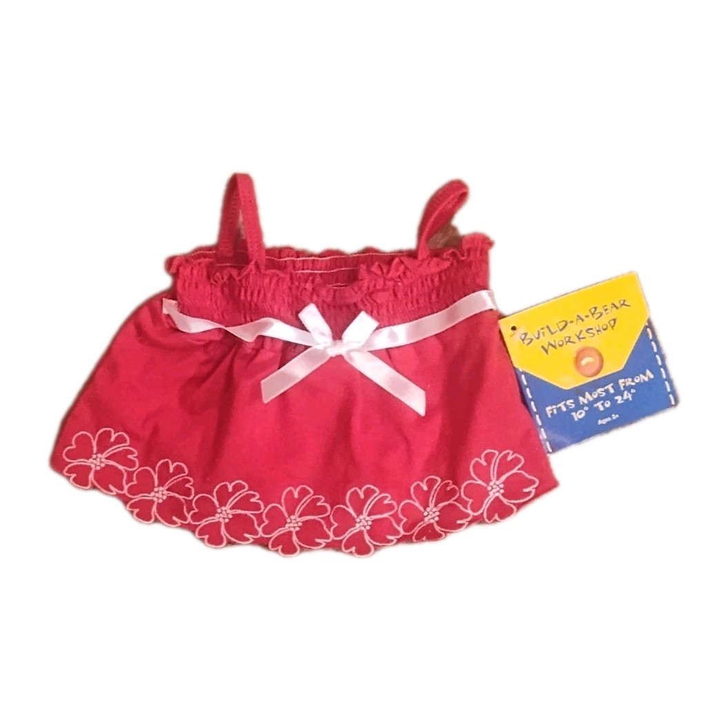 Build A Bear Red White  Dress Floral Trim Dress