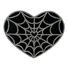 Gothic Goth Horror Punk Kreepsville 666 Black and Silver Spiderweb Heart Patch