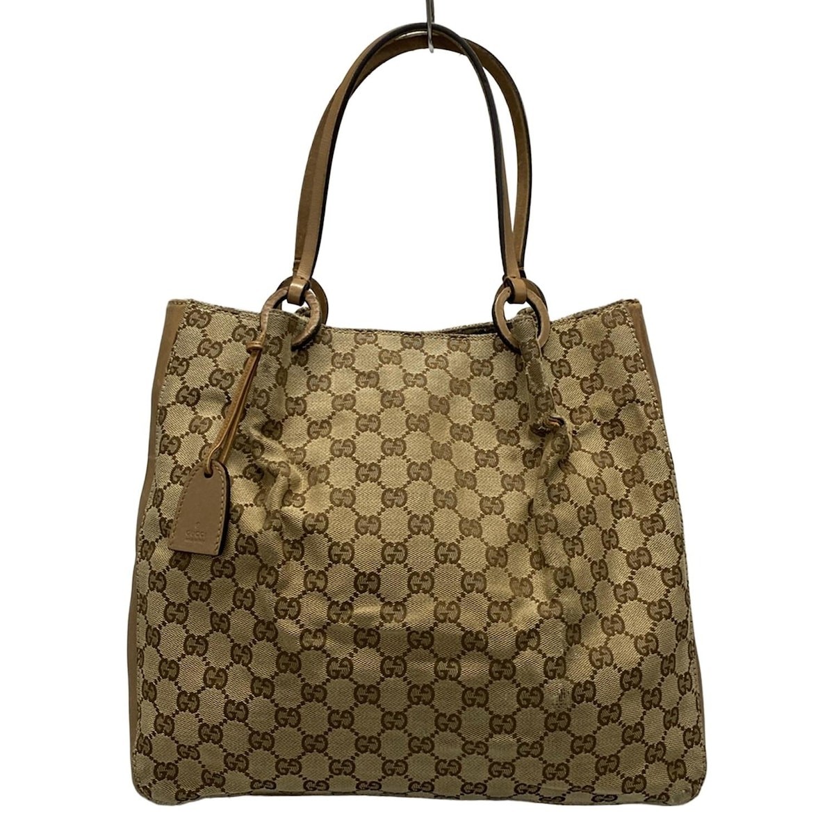 Used Gucci Tote Bag Beige Light Brown Leather