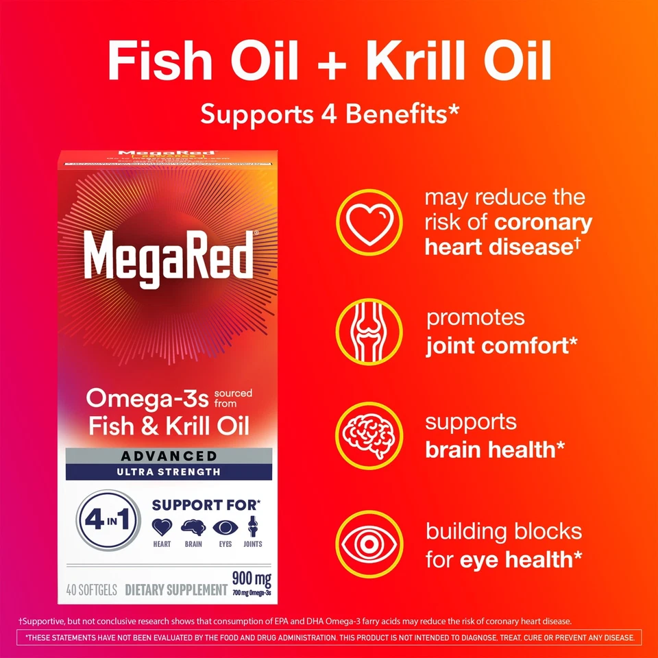 MegaRed Advanced Ultra Fuerte Omega-3 Pescado y Cápsulas Blandas de Aceite de Krill, 900mg, 40 ct Foto 2 de 4