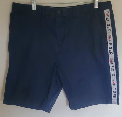Vintage Tommy Hilfiger Men's Navy Side Logo Chino Shorts Size 36