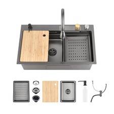 Black Stainless Steel Single Bowl Kitchen Sink Workstation 30x18 in