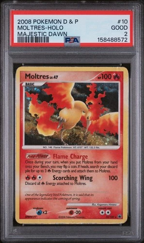 2008 POKEMON DIAMOND & PEARL MAJESTIC DAWN #10 MOLTRES-HOLO PSA 2