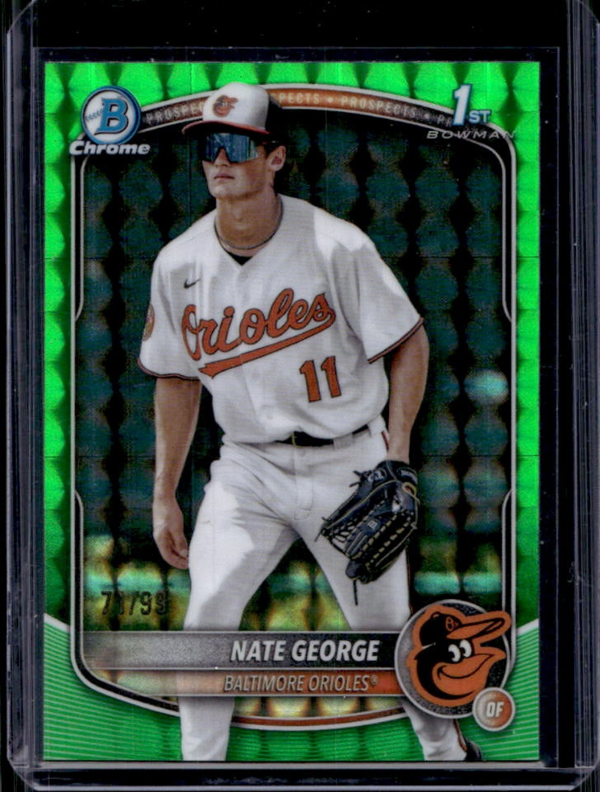 2025 Bowman Chrome Nate George Green Geometric Refractor 1st #/99 Orioles