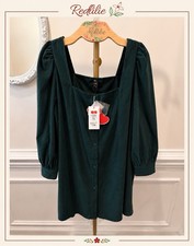 Cider Green Button Front Dress 4XL Textured Fabric Corduroy NWT!