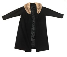 Vintage 50s 1960s Custom Black Wool Swing Coat Blonde Mink Collar Fits Sz. 8-12