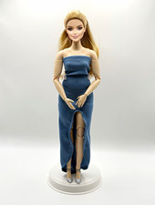 Hand-sewn maxi dress with front slit for curvy Barbie doll