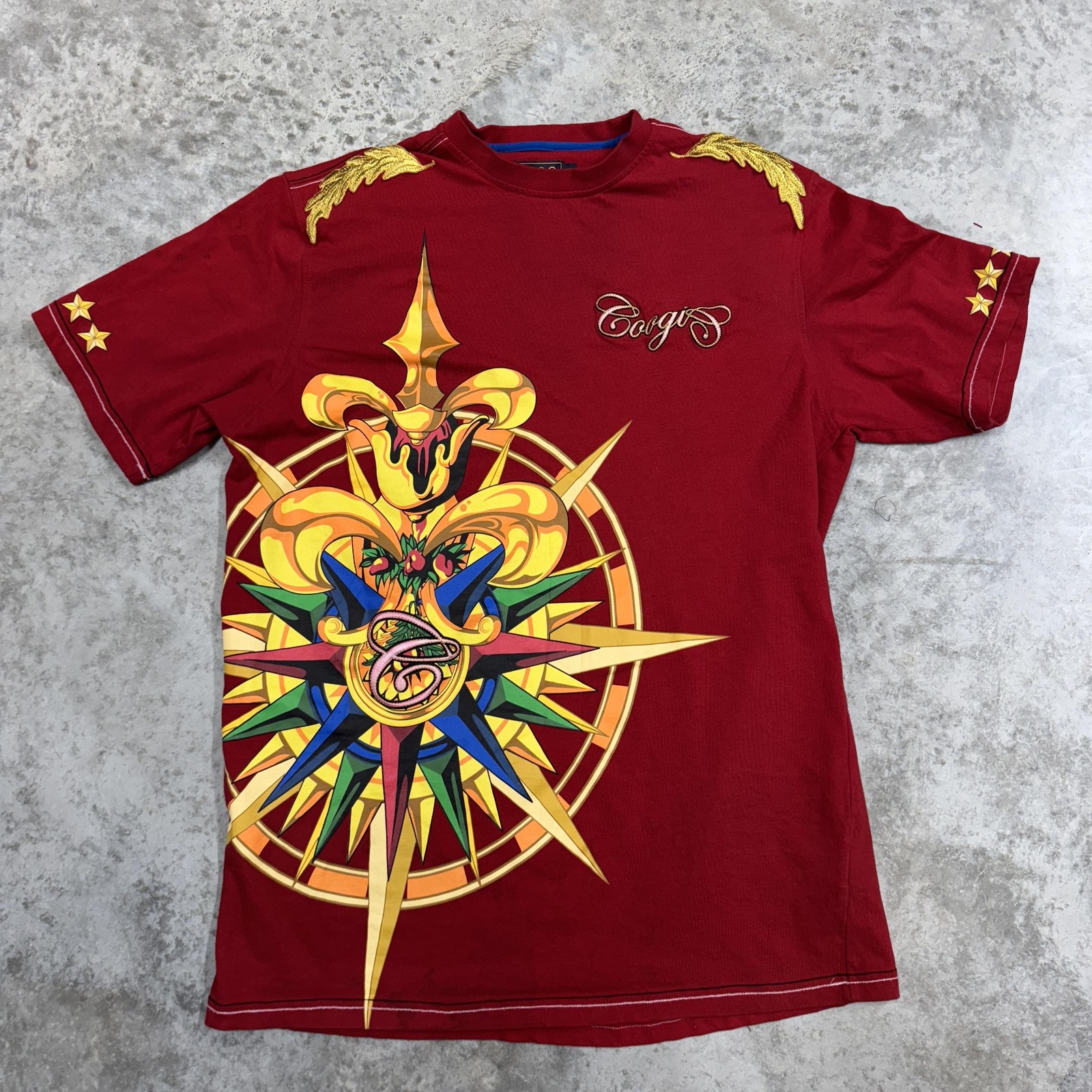 Coogi Shirt Mens 2XL Red Compass Snake Graphic Stars Crewneck Streetwear