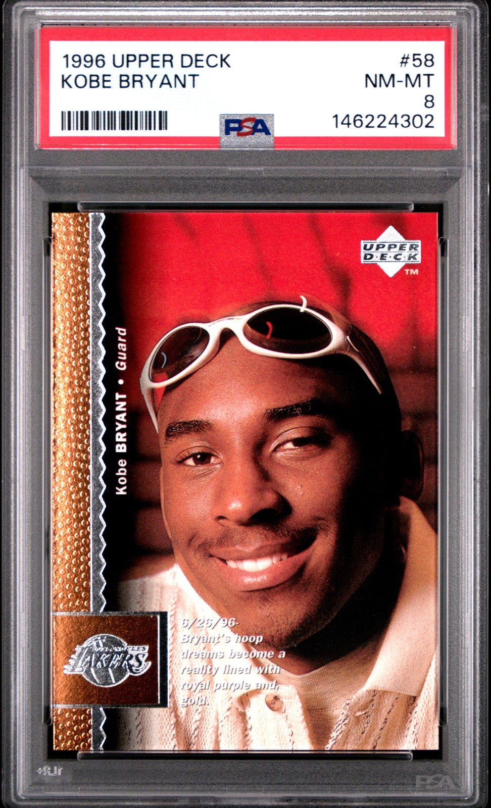 1996 UD #58 KOBE BRYANT ROOKIE RC PSA 8