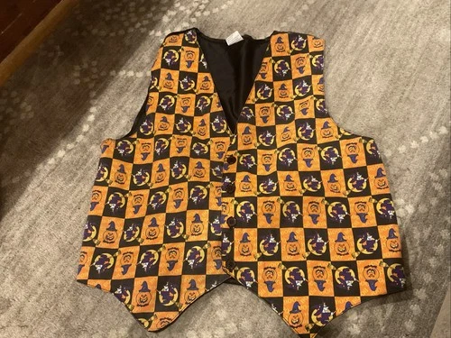 Vintage Halloween Vest Men's Witch And Pumpkin Vest Size Medium Made In Thailand - product listing photo