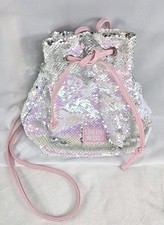 Limited Too Girls' Sequin Drawstring Shoulder Bag Purse Holographic Pink