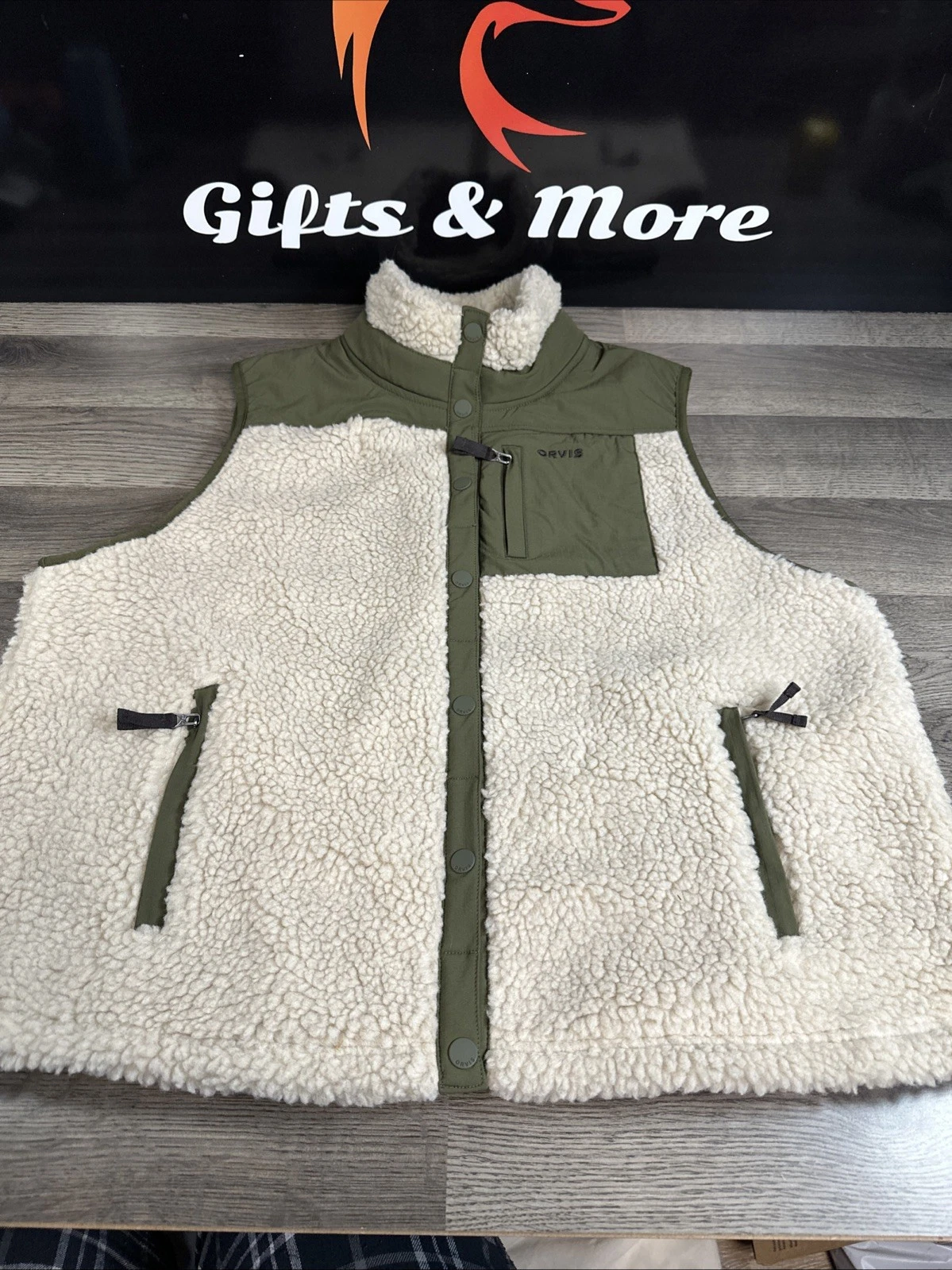 Orvis Snap Vest Mens M Green Sherpa Fleece Outdoor 3J3C Pockets