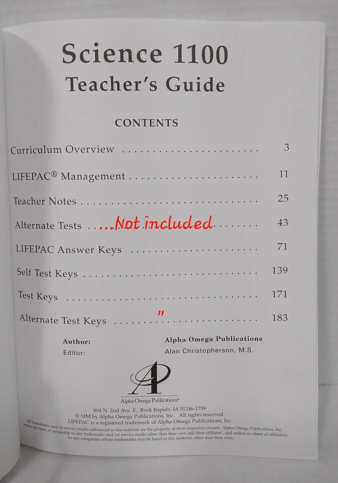 Lifepac AOP Science Grade 11 Teacher's Guide- No Alternative Tests  - Image 3 of 3