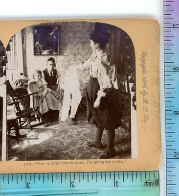 Sew Your Own Buttons I'm Going for Ride Little Girl Woman Keystone Stereoview