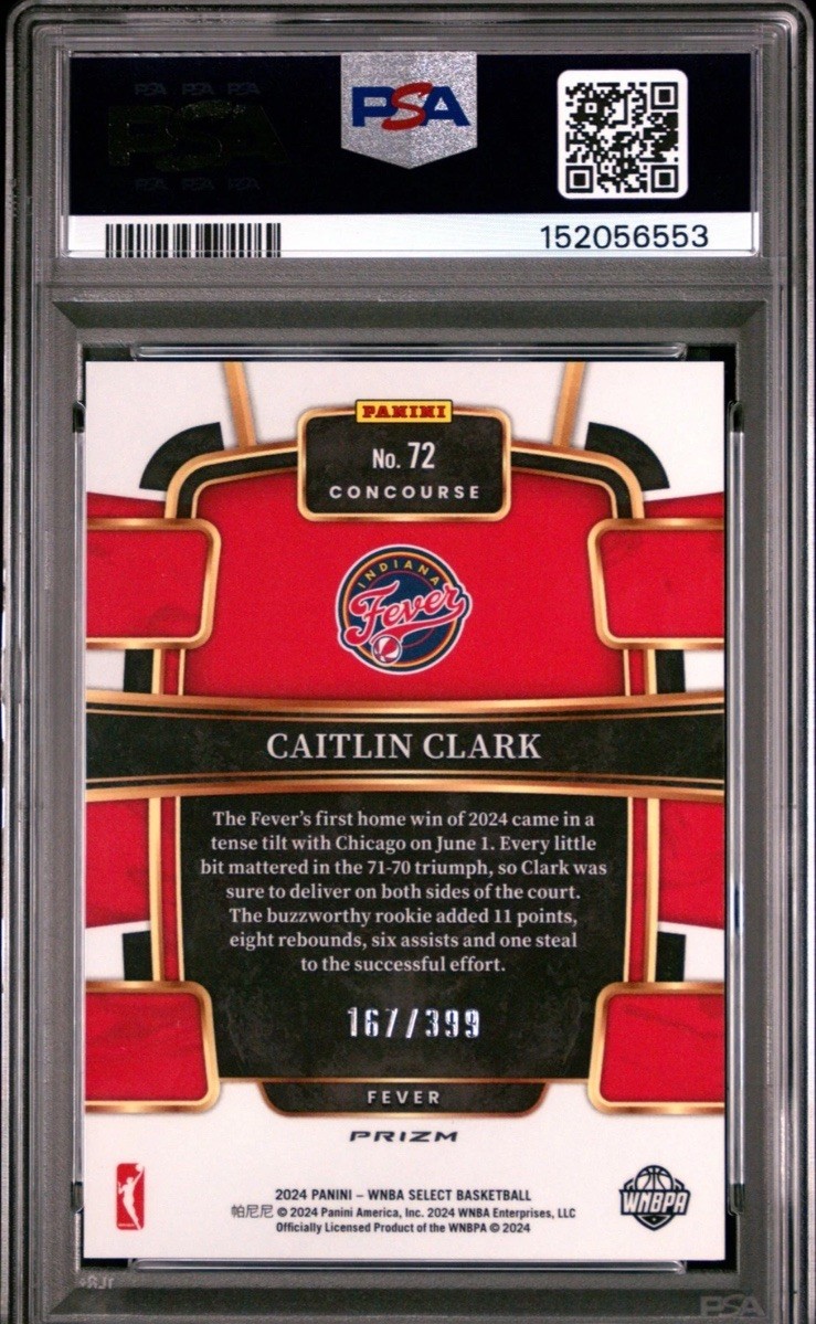 2024 PANINI SELECT WNBA RED & BLUE PRIZM #72 CAITLIN CLARK 167/399 PSA 10 view 2