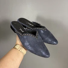 Free People Newport Studded Mule 37 US 6.5 Flats Shimmer Leather Boho Western