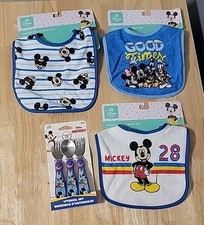 Disney Baby Mickey Mouse Bib Utensil Set 4 Piece Brand New Free Shipping
