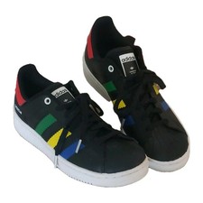 ADIDAS Superstar Men  s Low Top Lace-Up Sneakers Black w/ Multicolor Stripes