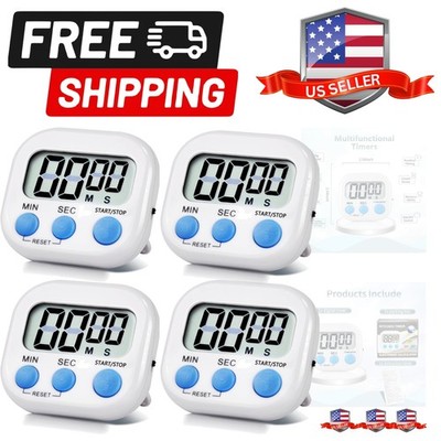 4 Pack White Digital Kitchen Timer Magnetic Digital Timer with Big Display Lo...