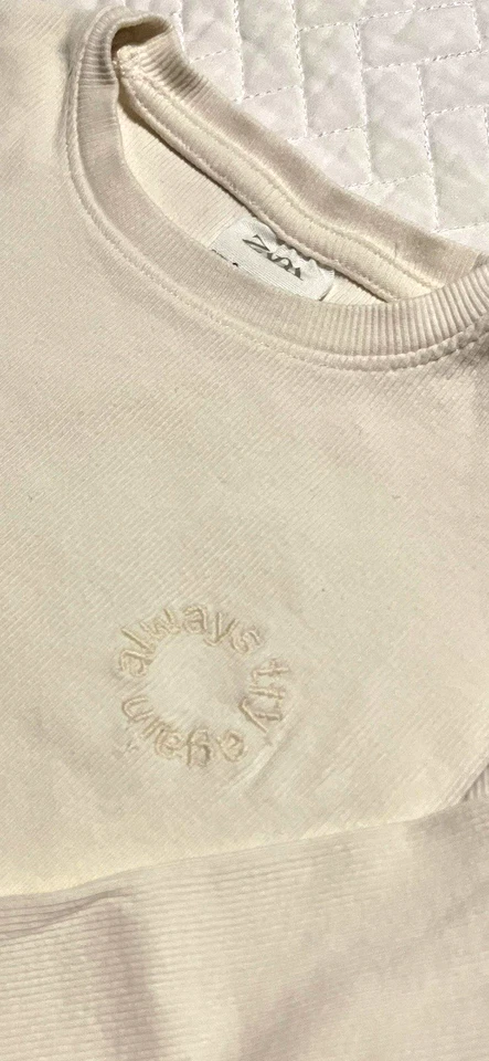 ZARA Girls long sleeve SHIRT SIZE 9-10 Youth Cream / off white embroidered logo - Image 2 of 4
