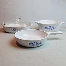Vintage Lot Corning Ware P-9-B Blue Cornflower Square Casserole Dish Pyrex Lid