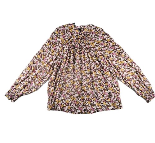 Torrid Top Women 2X Floral Chiffon Smocked LS Blouse Sheer Cottagecore Peasant