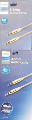 2-Philips Auxiliary Cable 3.5mm Elite 6ft Gold 