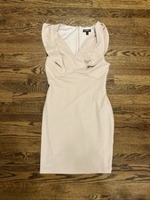 V-Neck Crepe Stretch Ruffle Sheath Mini Dress Size Small Pink