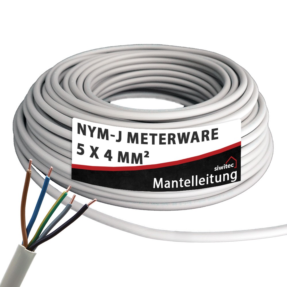 NYM-JStromkabelFeuchtraumkabe<wbr>l5x4mm²Mantelleitung1-100mNYMElektrokabel