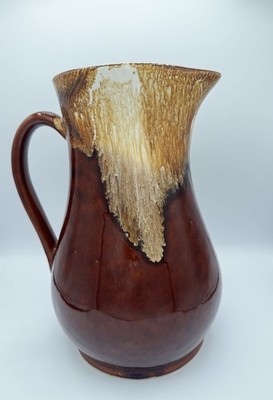 Vtg Roseville RRP Co Ohio Brown Drip Glaze Pitcher 10'' Large Mirror Glaze USA