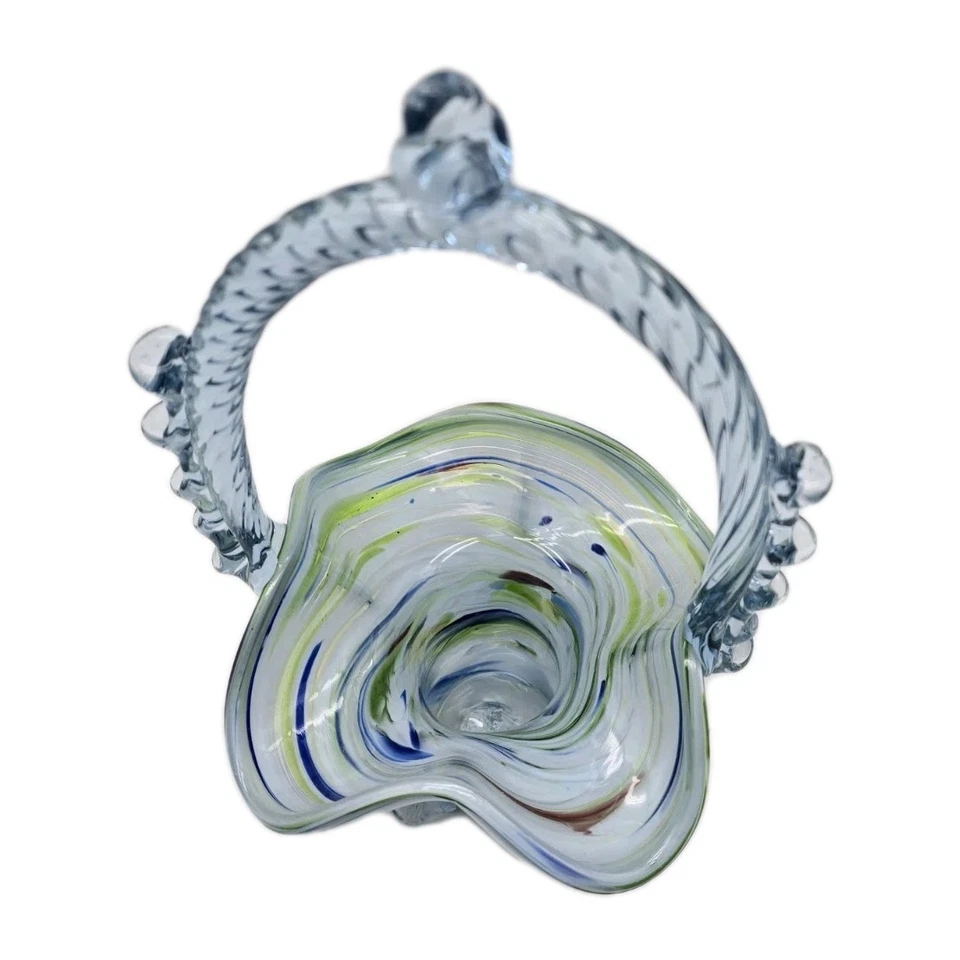 Schöner Murano Glaskorb, Körbchen mundgeblasen, buntes Kunstglas, 70er Jahre - Bild 3 von 4