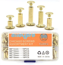 90 Sets Chicago Screws Assorted Kit 5 Sizes  Leather Rivets 5Mm Screw Rivets Fla