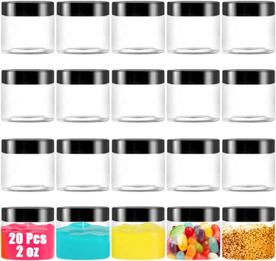 20 Pack 2 Oz Clear Plastic round Slime Containers,Empty Plastic Storage Jars wit
