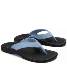 OluKai Women's 'Ohana Flip-Flops, OCEAN FOG/BLACK, New