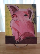Original Art Acrylic Pig Painting Stretched Canvas Size 8 x 10