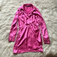 Zara Woman Short Satin Dress Hot Pink