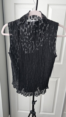 DKNY Damen schwarz Stehkragen Plissee Bluse gerafft ärmellos transparent Größe Small - Bild 1 von 7