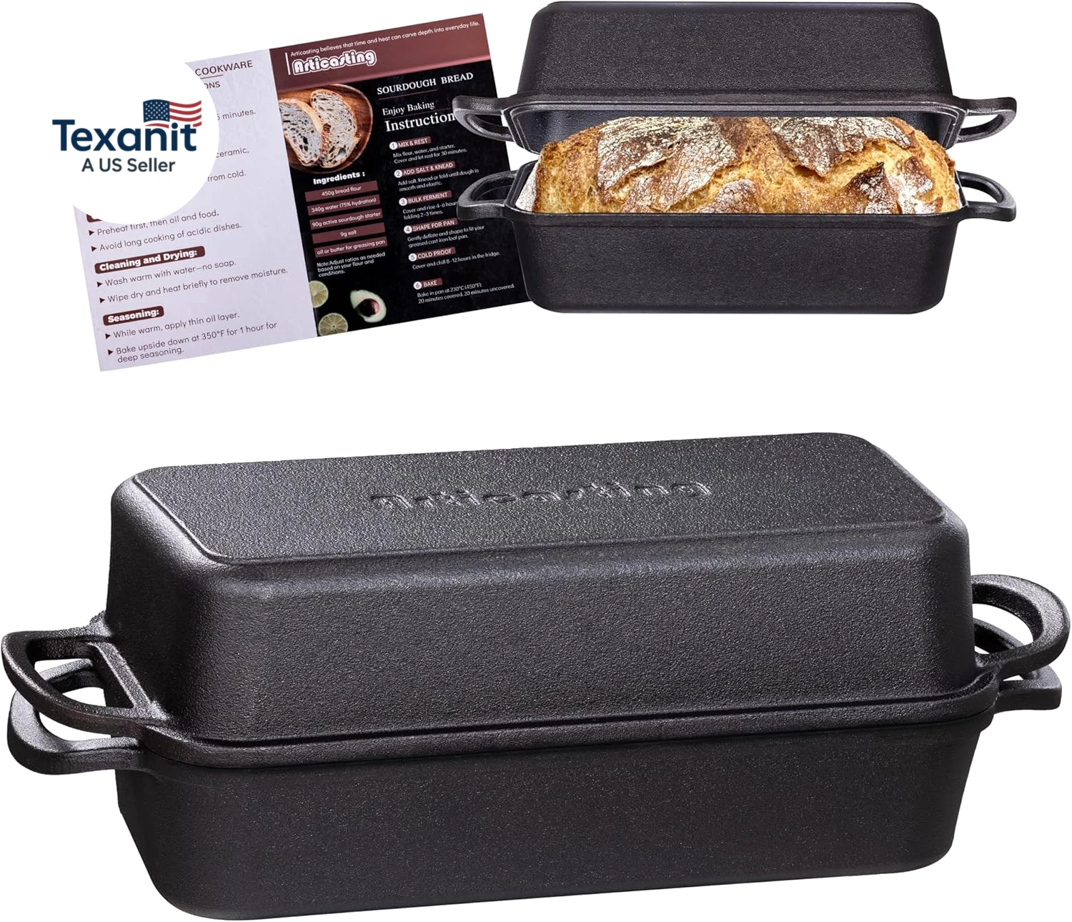 11X5 Inch Cast Iron Loaf Pan with Lid，5.8 Qt Large Loaf Pans for Sourdough Bread
