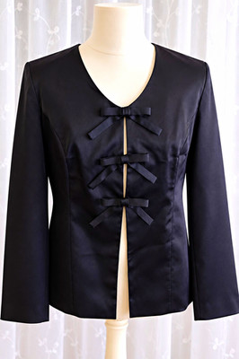 Primark Damen Jacke schwarz Satin Schleife kurz Langarm gefüttert Gr.42