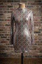 Fashion Nova Rose Gold Iridescent Sequin Mock Neck Bodycon Mini Dress L